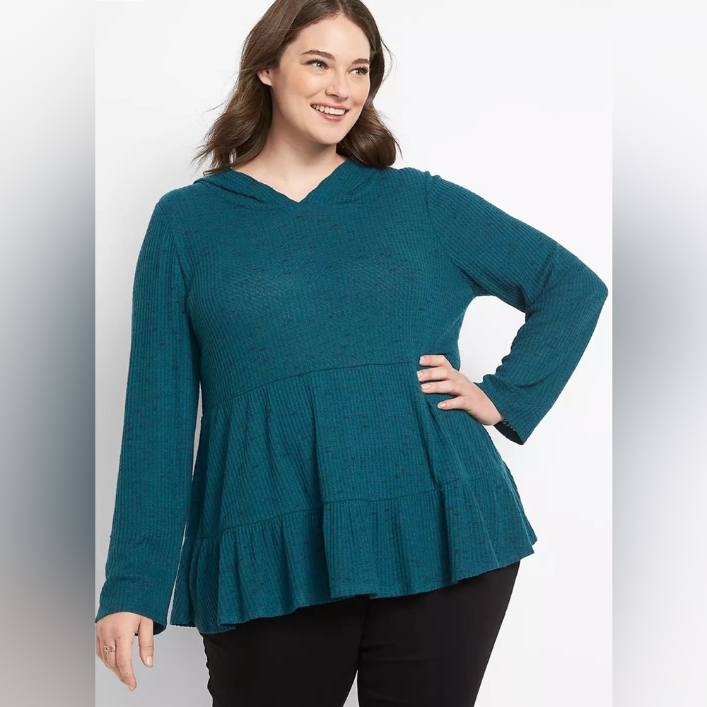 Lane Bryant Deep Teal tiered swing top with hood Size 22/24